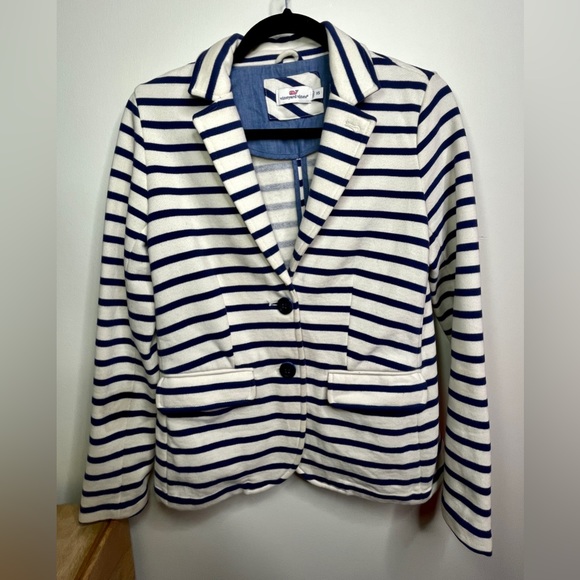 Vineyard Vines Striped Knit Blazer, Extra Small Jacket, White Blue - Picture 2 of 5
